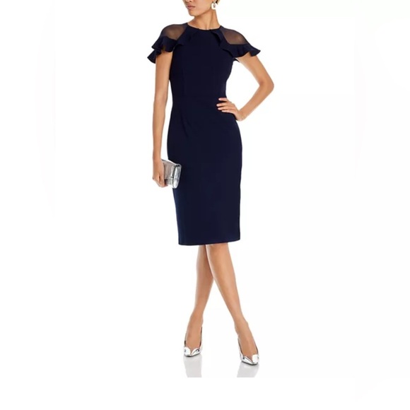 Eliza J Ruffle Sleeve Cocktail Dress (Navy), NWT, size 2 - Picture 1 of 6